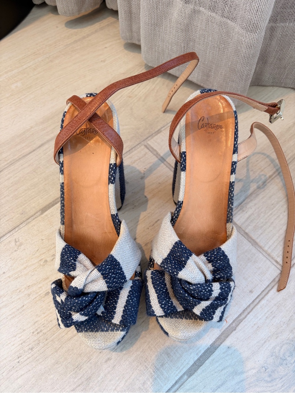 Castaner Navy & Natural Striped Knot Espadrille Wedges - Picture 3 of 5